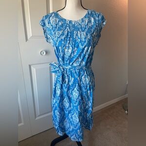 Tommy Hilfiger Blue and White Patterned Midi Dress